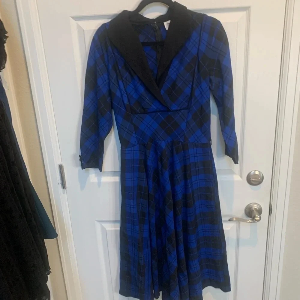 Unique Vintage Trudy BlueTartan Plaid Swing Dress 1950s Wm’s Sz XS #0181 - Picture 5 of 7